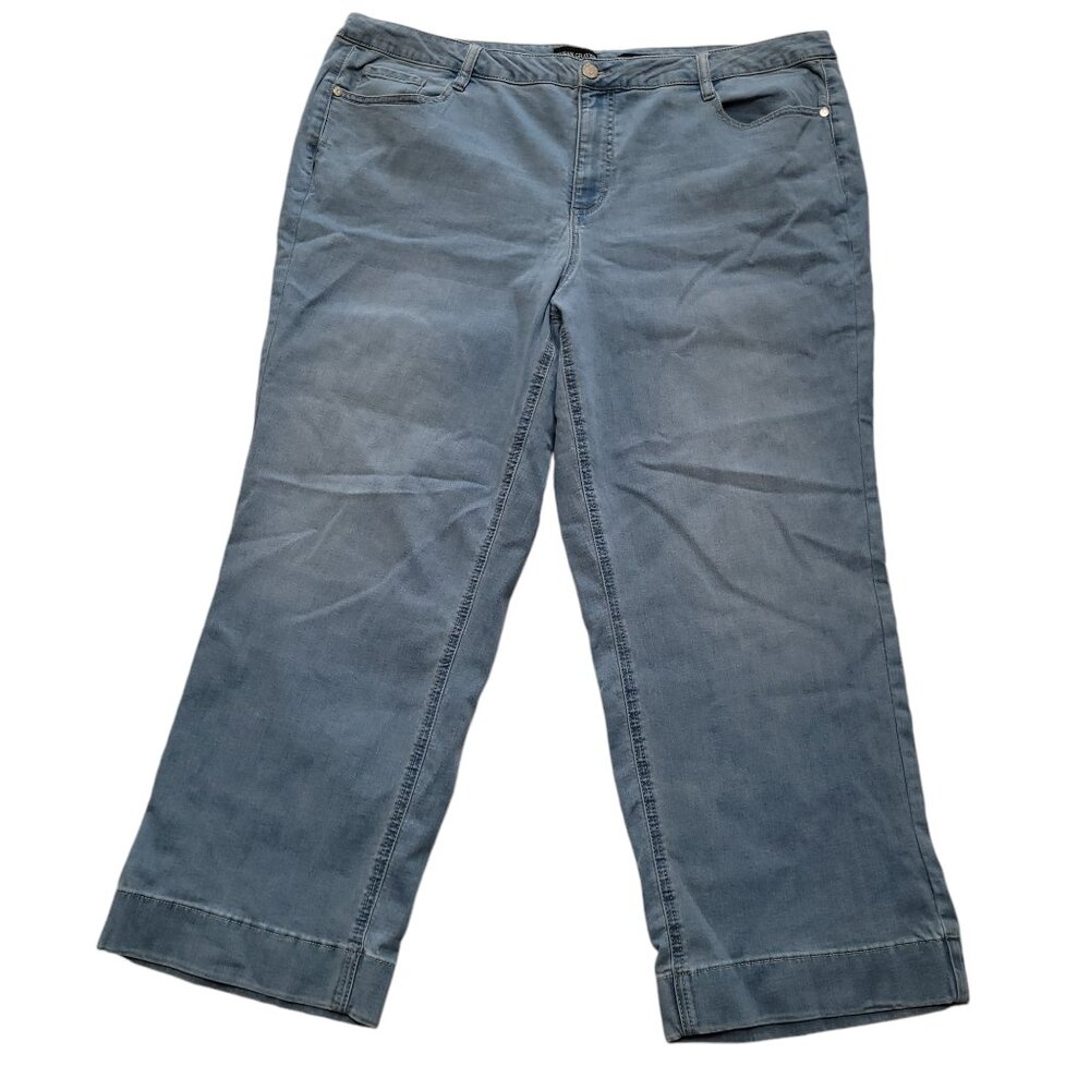 Susan Graver Regular Relaxed Straight Leg Denim Wide Cuff Pockets Light Wash 24W